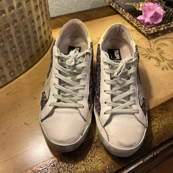 Golden Goose Multicolor Glitter Sneakers with Neon Yellow Sz 40 EUC! - Picture 5 of 15